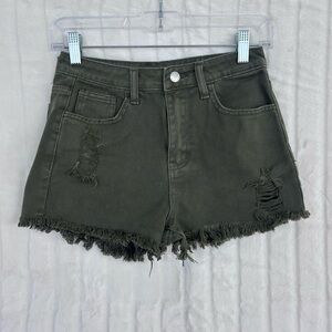 SHEIN Olive Green Distressed Jean Shorts